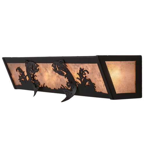 Meyda Lighting Leaping Trout 24" 4-Light Textured Black Vanity Light With Silver Mica Shade Glass