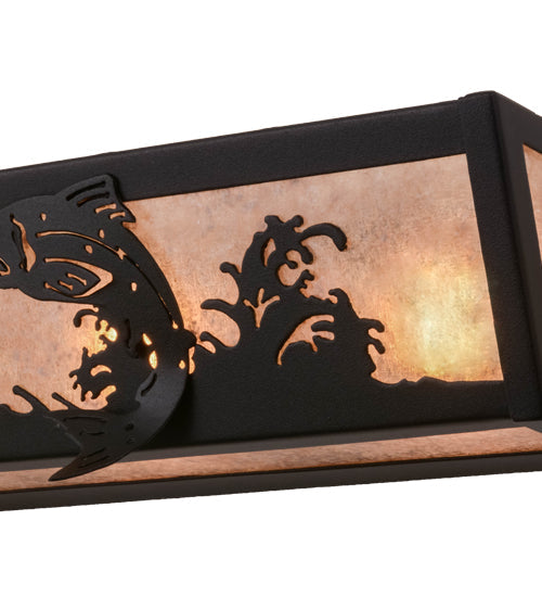 Meyda Lighting Leaping Trout 24" 4-Light Textured Black Vanity Light With Silver Mica Shade Glass