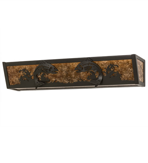 Meyda Lighting Leaping Trout 24" 4-Light Timeless Bronze Vanity Light With Amber Mica Shade Glass