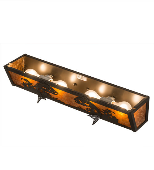 Meyda Lighting Leaping Trout 24" 4-Light Timeless Bronze Vanity Light With Amber Mica Shade Glass