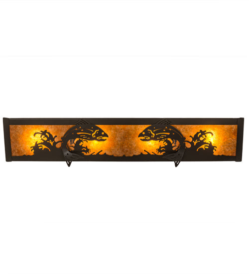 Meyda Lighting Leaping Trout 24" 4-Light Timeless Bronze Vanity Light With Amber Mica Shade Glass