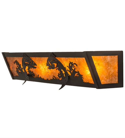 Meyda Lighting Leaping Trout 24" 4-Light Timeless Bronze Vanity Light With Amber Mica Shade Glass