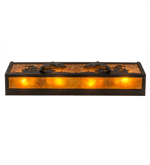 Meyda Lighting Leaping Trout 24" 4-Light Timeless Bronze Vanity Light With Amber Mica Shade Glass