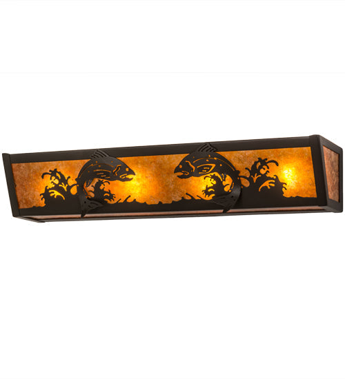 Meyda Lighting Leaping Trout 24" 4-Light Timeless Bronze Vanity Light With Amber Mica Shade Glass