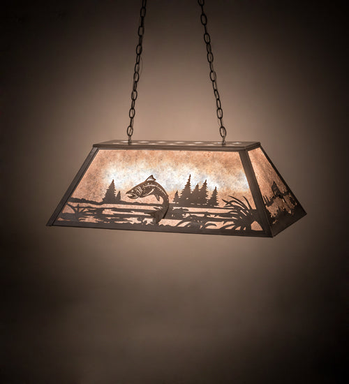 Meyda Lighting Leaping Trout 33" 6-Light Industrial Steel Island Pendant Light With Silver Mica Shade Glass
