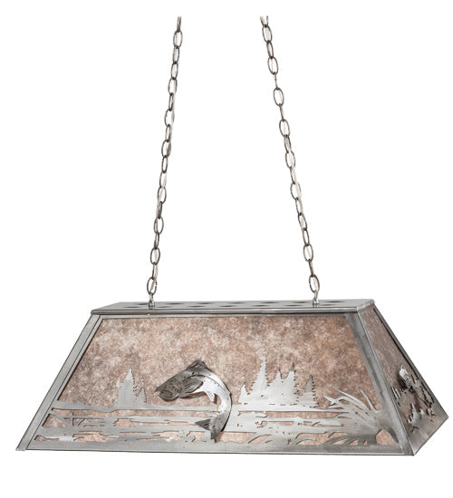 Meyda Lighting Leaping Trout 33" 6-Light Industrial Steel Island Pendant Light With Silver Mica Shade Glass