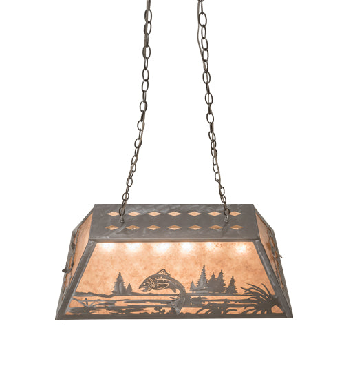 Meyda Lighting Leaping Trout 33" 6-Light Industrial Steel Island Pendant Light With Silver Mica Shade Glass