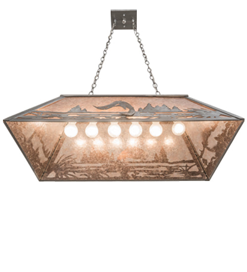 Meyda Lighting Leaping Trout 33" 6-Light Industrial Steel Island Pendant Light With Silver Mica Shade Glass