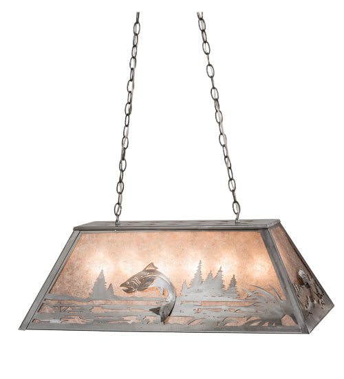 Meyda Lighting Leaping Trout 33" 6-Light Industrial Steel Island Pendant Light With Silver Mica Shade Glass