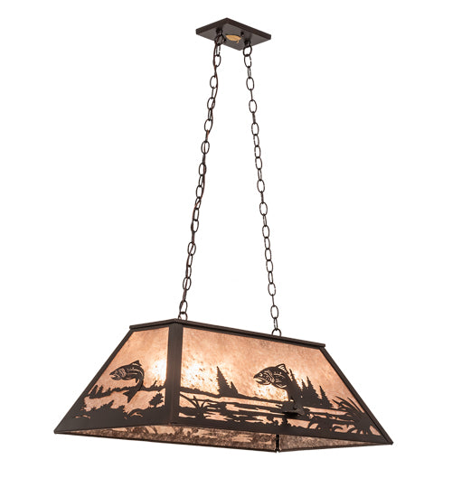 Meyda Lighting Leaping Trout 33" 6-Light Mahogany Bronze Island Pendant Light With Silver Mica Shade Glass