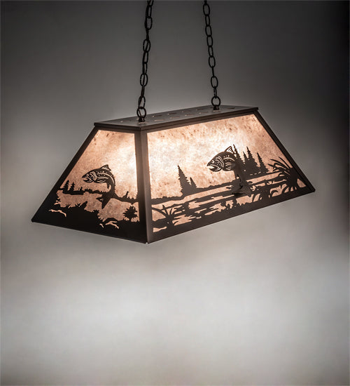 Meyda Lighting Leaping Trout 33" 6-Light Mahogany Bronze Island Pendant Light With Silver Mica Shade Glass