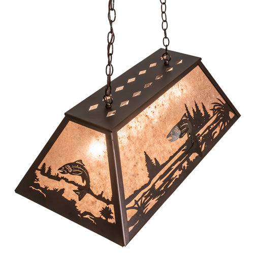 Meyda Lighting Leaping Trout 33" 6-Light Mahogany Bronze Island Pendant Light With Silver Mica Shade Glass