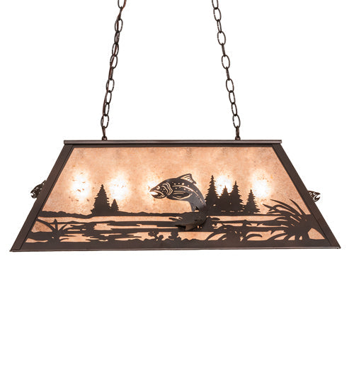 Meyda Lighting Leaping Trout 33" 6-Light Mahogany Bronze Island Pendant Light With Silver Mica Shade Glass