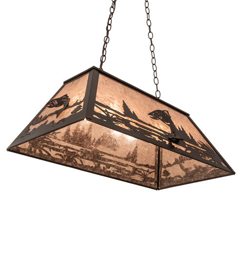Meyda Lighting Leaping Trout 33" 6-Light Mahogany Bronze Island Pendant Light With Silver Mica Shade Glass