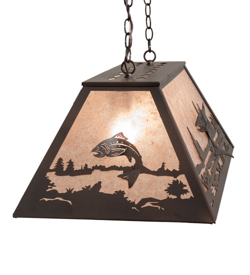 Meyda Lighting Leaping Trout 33" 6-Light Mahogany Bronze Island Pendant Light With Silver Mica Shade Glass