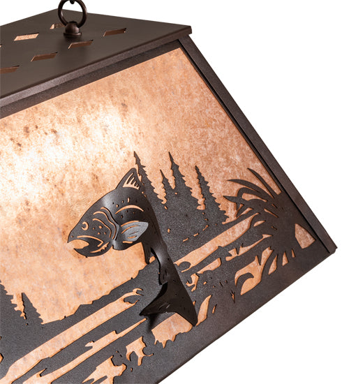 Meyda Lighting Leaping Trout 33" 6-Light Mahogany Bronze Island Pendant Light With Silver Mica Shade Glass