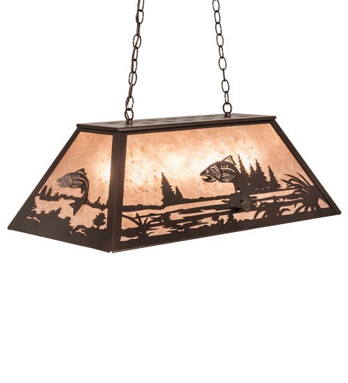 Meyda Lighting Leaping Trout 33" 6-Light Mahogany Bronze Island Pendant Light With Silver Mica Shade Glass