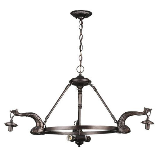 Meyda Lighting Leaping Trout 36" 6-Light 3-Arm Mahogany Bronze Chandelier Hardware