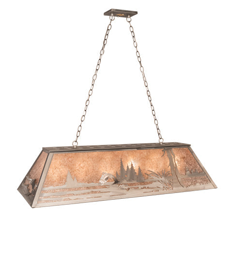 Meyda Lighting Leaping Trout 48" 6-Light Industrial Steel Island Pendant Light With Silver Mica Shade Glass