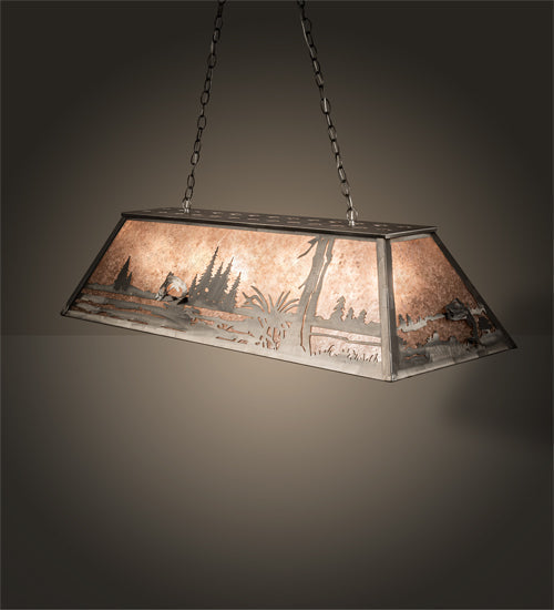 Meyda Lighting Leaping Trout 48" 6-Light Industrial Steel Island Pendant Light With Silver Mica Shade Glass