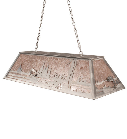 Meyda Lighting Leaping Trout 48" 6-Light Industrial Steel Island Pendant Light With Silver Mica Shade Glass