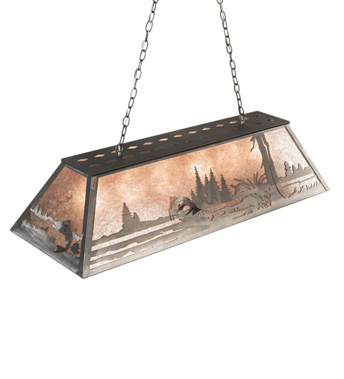 Meyda Lighting Leaping Trout 48" 6-Light Industrial Steel Island Pendant Light With Silver Mica Shade Glass