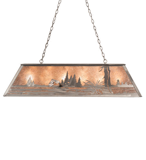 Meyda Lighting Leaping Trout 48" 6-Light Industrial Steel Island Pendant Light With Silver Mica Shade Glass