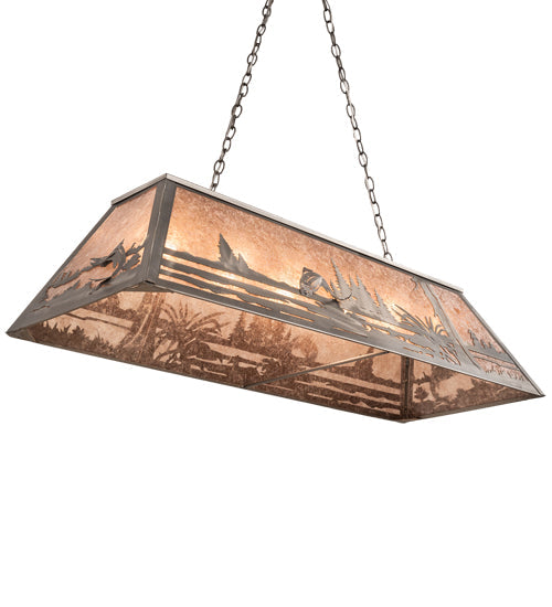 Meyda Lighting Leaping Trout 48" 6-Light Industrial Steel Island Pendant Light With Silver Mica Shade Glass