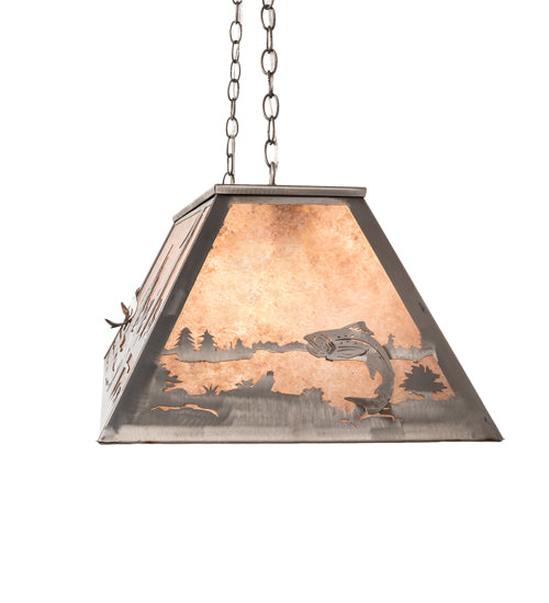 Meyda Lighting Leaping Trout 48" 6-Light Industrial Steel Island Pendant Light With Silver Mica Shade Glass