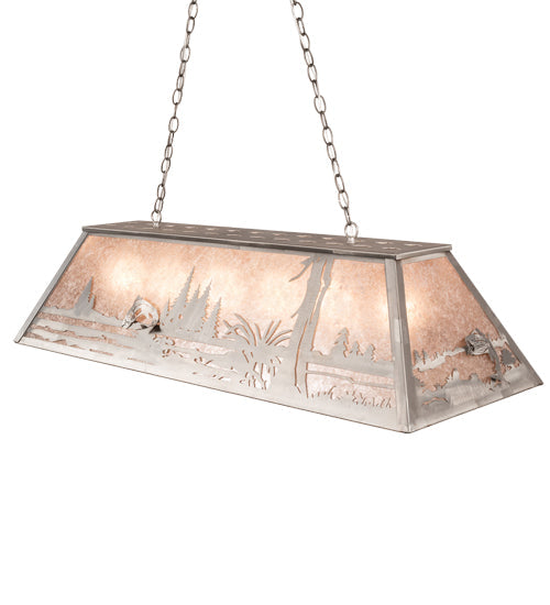 Meyda Lighting Leaping Trout 48" 6-Light Industrial Steel Island Pendant Light With Silver Mica Shade Glass