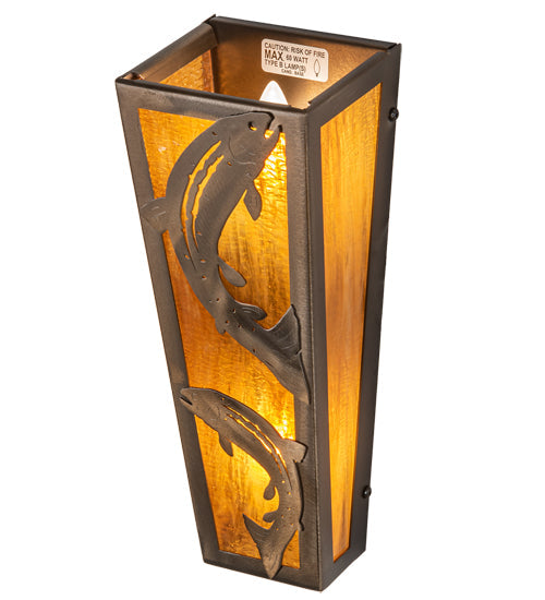 Meyda Lighting Leaping Trout 5" 2-Light Antique Copper Wall Sconce With Honey Art Shade Glass