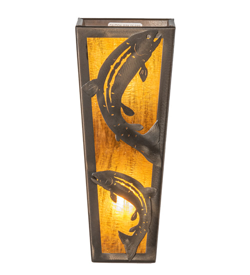 Meyda Lighting Leaping Trout 5" 2-Light Antique Copper Wall Sconce With Honey Art Shade Glass