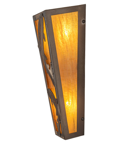 Meyda Lighting Leaping Trout 5" 2-Light Antique Copper Wall Sconce With Honey Art Shade Glass