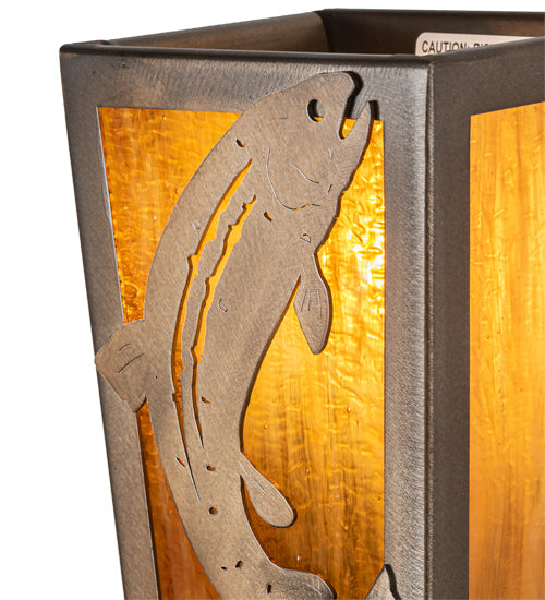 Meyda Lighting Leaping Trout 5" 2-Light Antique Copper Wall Sconce With Honey Art Shade Glass