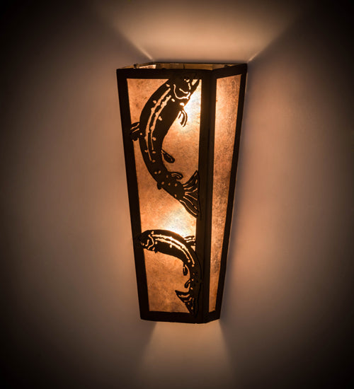 Meyda Lighting Leaping Trout 5" 2-Light Antique Copper Wall Sconce With Silver Mica Shade Glass