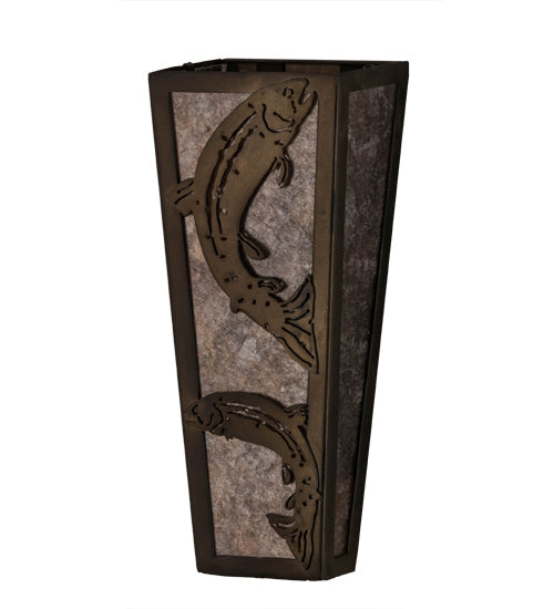 Meyda Lighting Leaping Trout 5" 2-Light Antique Copper Wall Sconce With Silver Mica Shade Glass