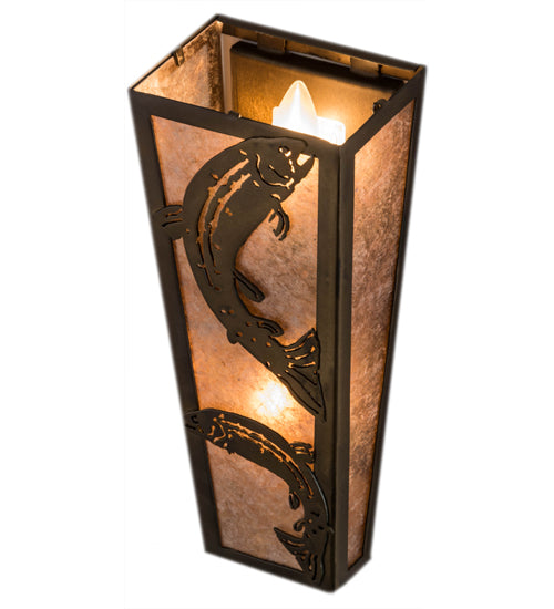 Meyda Lighting Leaping Trout 5" 2-Light Antique Copper Wall Sconce With Silver Mica Shade Glass