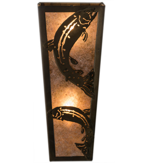 Meyda Lighting Leaping Trout 5" 2-Light Antique Copper Wall Sconce With Silver Mica Shade Glass