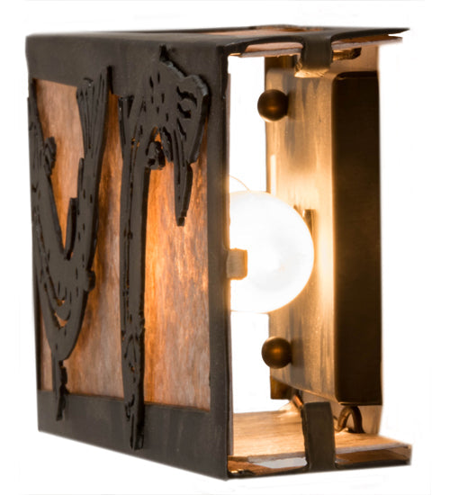 Meyda Lighting Leaping Trout 5" 2-Light Antique Copper Wall Sconce With Silver Mica Shade Glass