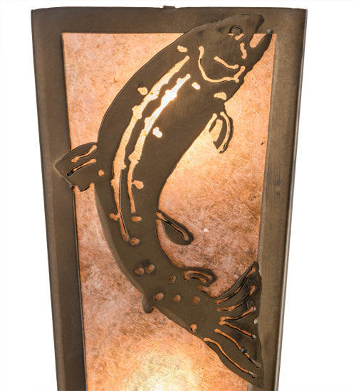 Meyda Lighting Leaping Trout 5" 2-Light Antique Copper Wall Sconce With Silver Mica Shade Glass