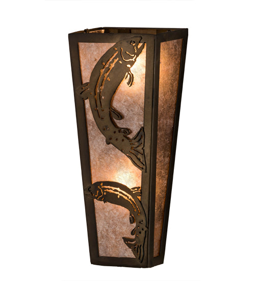 Meyda Lighting Leaping Trout 5" 2-Light Antique Copper Wall Sconce With Silver Mica Shade Glass