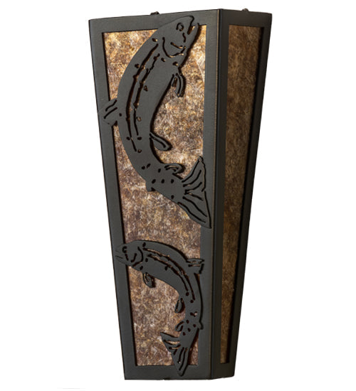 Meyda Lighting Leaping Trout 5" 2-Light Timeless Bronze Wall Sconce With Amber Mica Shade Glass