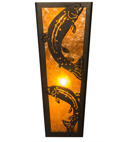 Meyda Lighting Leaping Trout 5" 2-Light Timeless Bronze Wall Sconce With Amber Mica Shade Glass