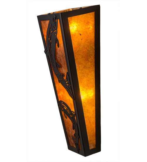 Meyda Lighting Leaping Trout 5" 2-Light Timeless Bronze Wall Sconce With Amber Mica Shade Glass