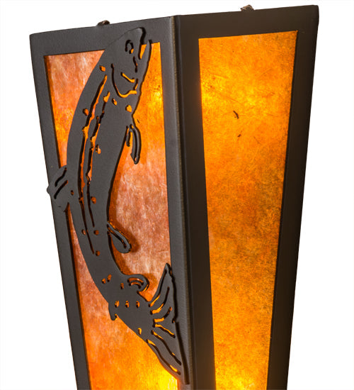 Meyda Lighting Leaping Trout 5" 2-Light Timeless Bronze Wall Sconce With Amber Mica Shade Glass