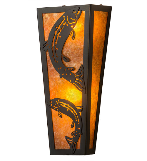 Meyda Lighting Leaping Trout 5" 2-Light Timeless Bronze Wall Sconce With Amber Mica Shade Glass