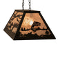 Meyda Lighting Leaping Trout & Loon 33" 6-Light Textured Black Island Pendant Light With Silver Mica Shade Glass