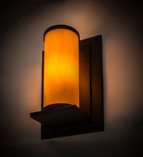 Meyda Lighting Legacy House 12" Black Wall Sconce With Beige Tawnyrock Idalight Shade Glass