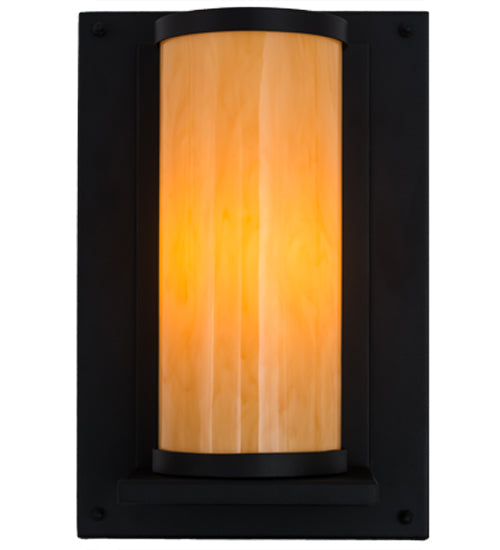 Meyda Lighting Legacy House 12" Black Wall Sconce With Beige Tawnyrock Idalight Shade Glass