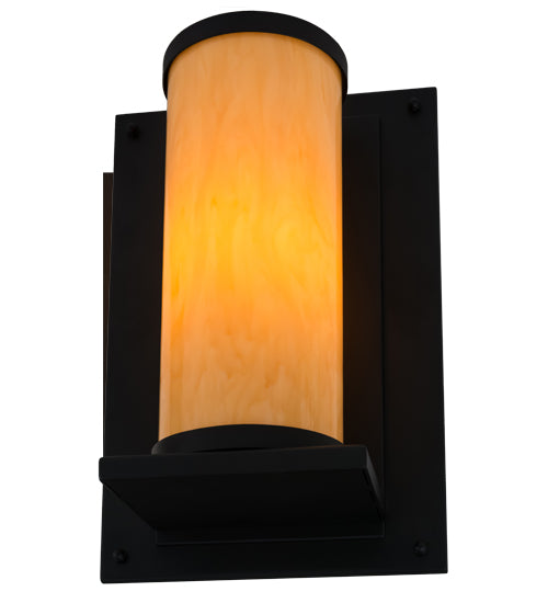 Meyda Lighting Legacy House 12" Black Wall Sconce With Beige Tawnyrock Idalight Shade Glass